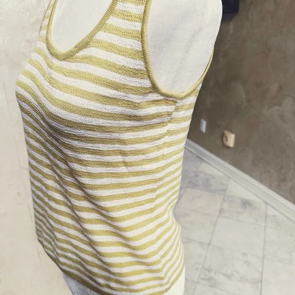 St. John Vintage Fitted White and Yellow/Green Sleeveless Tank Top - Picture 3 of 7